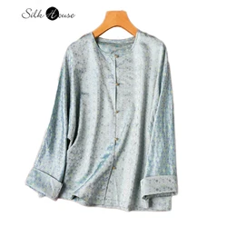 2024 Women's Spring New Double Wear 100%Natural Mulberry Silk Song Brocade Gorgeous High Style Printed Loose Raglan Sleeve Top