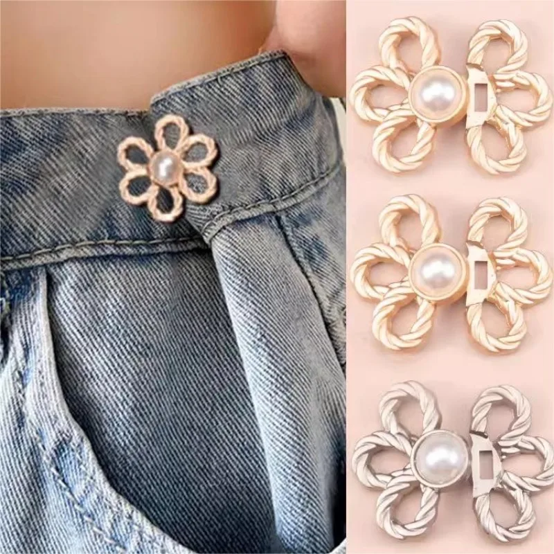 Fivela Cintura em Forma de Flor de Metal, Apertamento Ajustável, Decoração Simples, Casal Fivela, Tamanho Calça, Mudança de Grande para Pequeno, 1 Pares, 2 Pares, 4 Pares