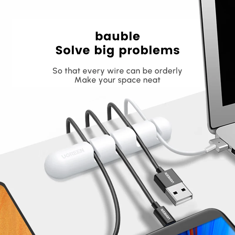 UGREEN デスクトップケーブルオーガナイザー、4スロット多機能コードホルダー、ワイヤークリップ、デスクテーブルアクセサリー用コードオーガナイザー