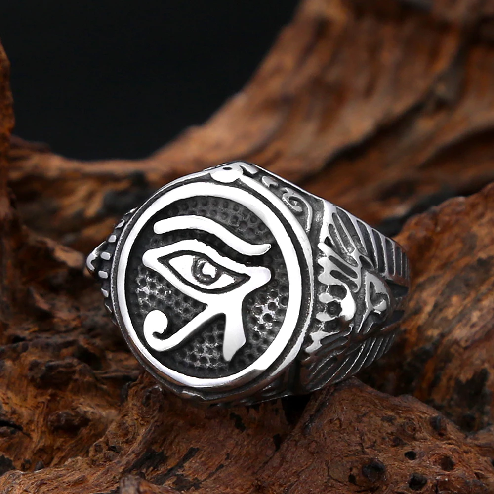 Mens Eye Of Horus Finger Ring Stainless Steel Retro Egyptian Symbol Gothic Punk Biker Ring Retro Hip Hop Rock Style Jewelry Gift
