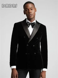 Velvet Double Breasted Suit Blazer for Men, Plus Size Customized Suit Jacket, Slim Fitted Formal Tuxedo, Men's Autumn Suit