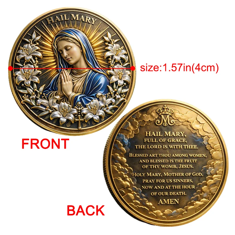1pc Hail Mary Prayer Commemorative Coin, Virgin Mary Gold Plated Religious Collectible Christian Faith