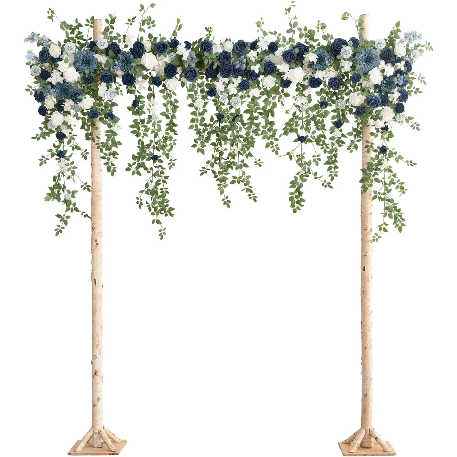 Ling's Moment Deluxe Hanging Artificial Wedding Arch Flowers Blue Rose Eucalyptus Stems, Sage