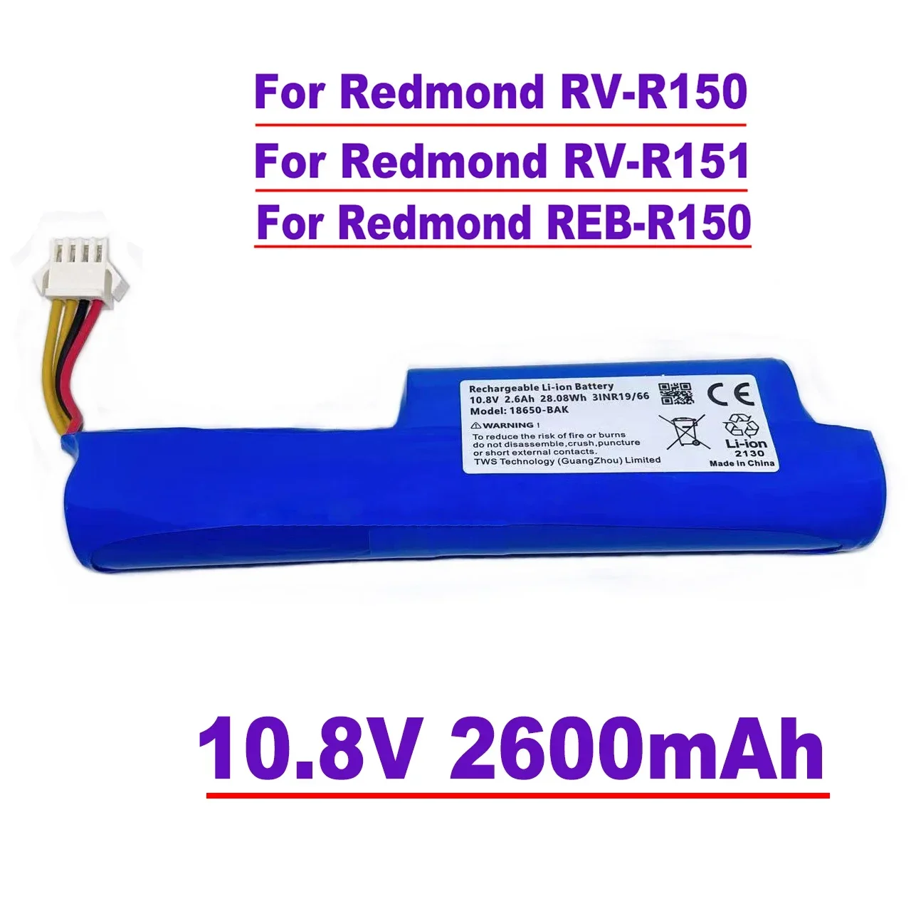 

For Redmond RV-R150.Redmond RV-R151.Redmond Reb-R150.11.1V robotic vacuum cleaners 10.8 V and 2600 mAh rechargeable batteries