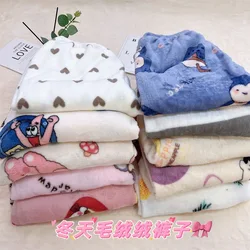 Winter Warme PJ Hosen Flauschigen Flanell Hause Hosen Cartoon Print Pyjama Hosen Für Frauen Mädchen Y2K Nette Homewear Lose Nachtwäsche