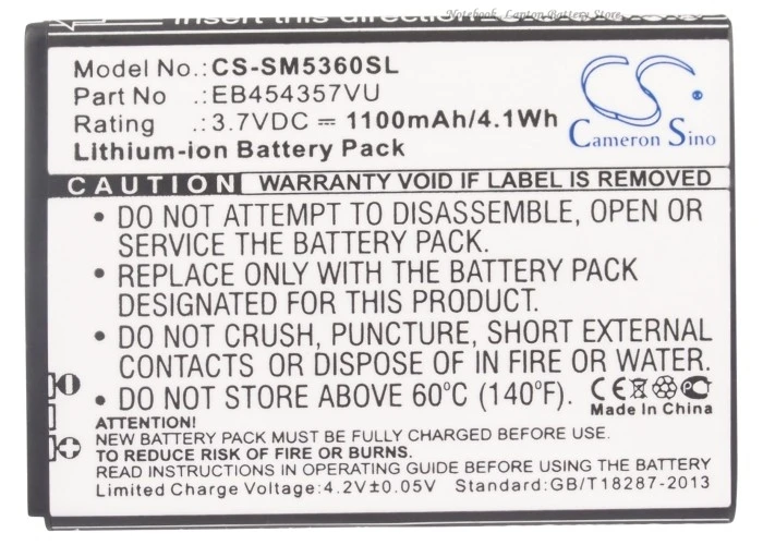 CS 100mAh/1350mAh Battery EB454357VU EB454357VA for Samsung GT-S5360, Glaxy Y,S5380 S5380D S5368 S5300 S5310 S5312 S5301