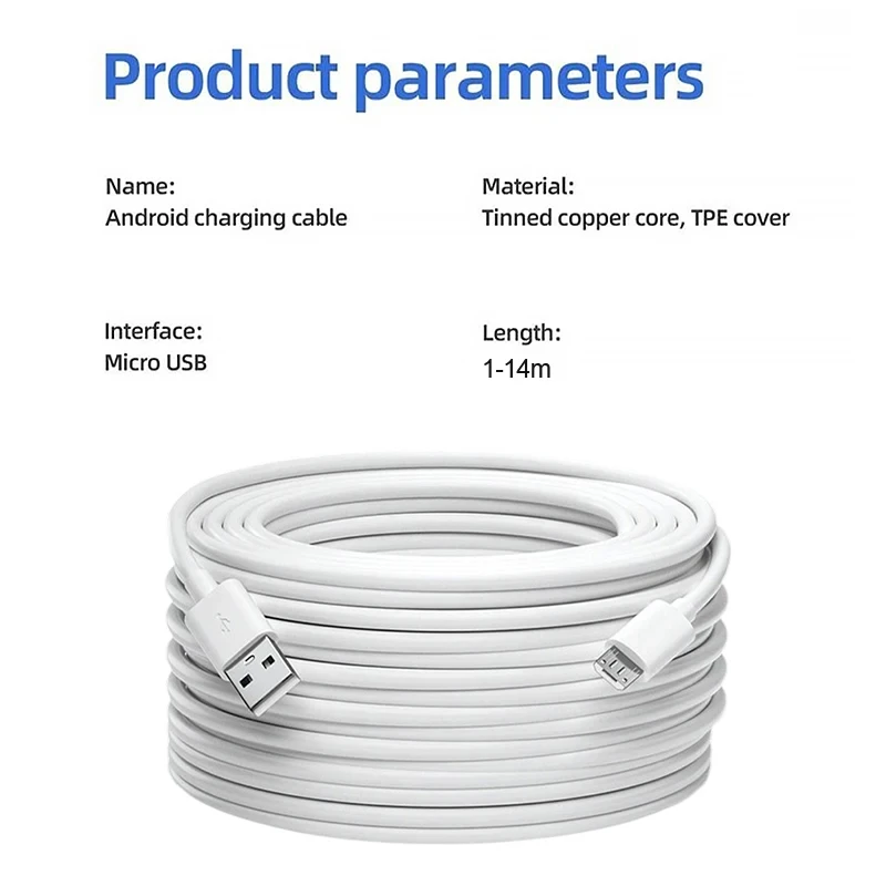 NNBILI 1m/3m/5m/8m/10m/14m Ultra Long Micro USB Charging Cable Power Extension Cord for Xiaomi Camera Android Extended Usb Wire