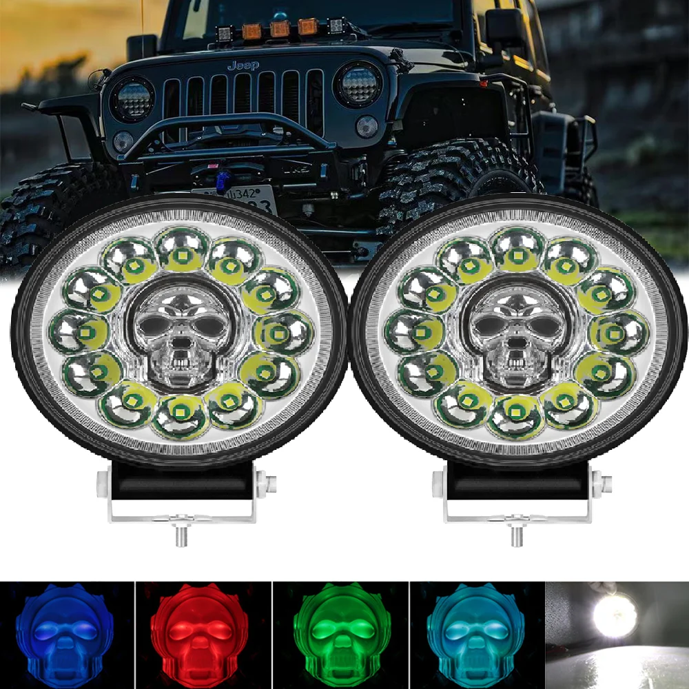 

Вспомогательные фары с черепом 4x4, светодиодный прожектор 9-30 В для Jeep Offroad, лодки, грузовика, трактора, рабочего фонаря, UTV, мотоцикла