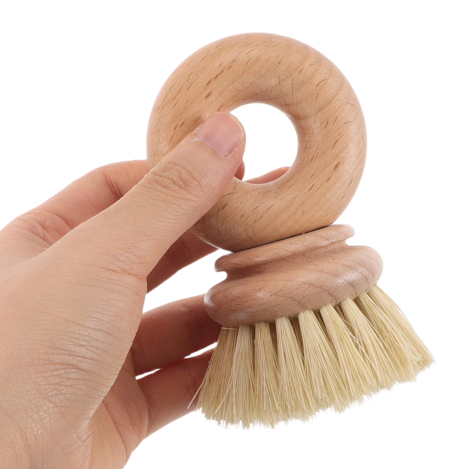 

Natural Beech Wood Kitchen Cleaning Brush with Short Handle Sisal Bristles Round Dishwashing Scrubber for Pots Pans Dishes