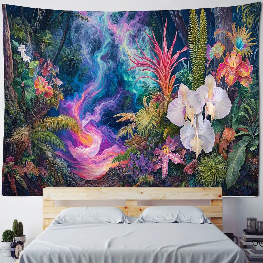 Dreamy Forest Wolf Under the Moonlight, Wolves Standing on the mountaintop Patrol Territory Background Decoration Tapestry