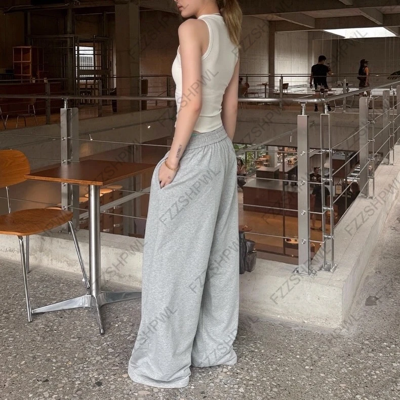 Women Y2K Button Wide Leg Sweatpants Elastic High Waist Loose Casual Trousers Streetwear Hip Hop Track Pants Alt Aesthetic Pants