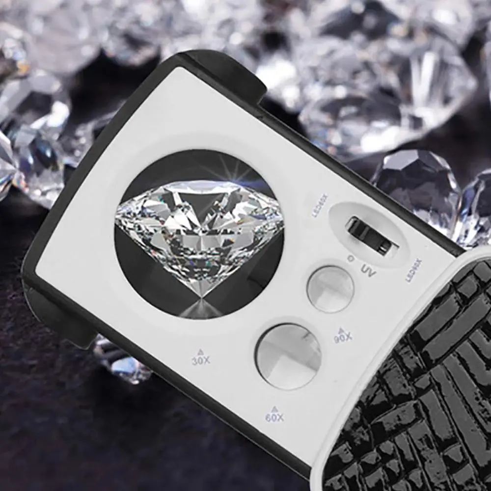 HD Reading High Magnification 30X 60X 90X With LED UV Acrylic Optical Lens Loupe Magnifier Magnifying Glass