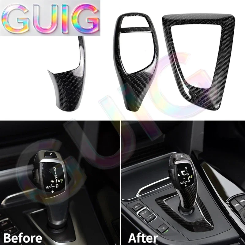 For Real Carbon Fiber for BMW F30 F10 F15 F07 F20 F21 F22 F32 F34 F35 5GT Car Gear Shift Panel Frame Gear Knob Cover Head Trim