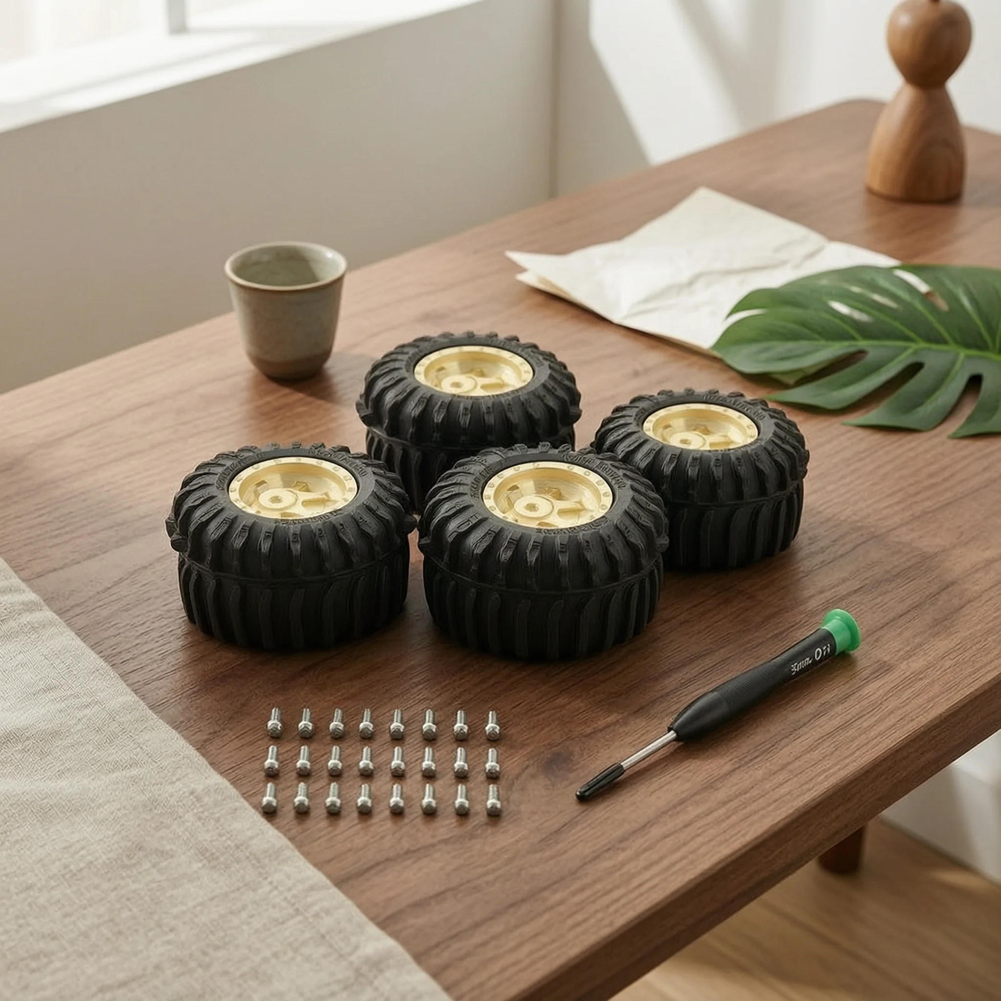 4 Pieces RC Wheel and Tire Assembly Deep Lug Pattern RC Crawler Wheel with Tire Rubber Compatible
