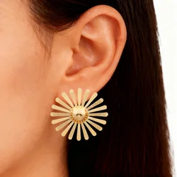 Big Sunflower Stud Earrings for Women Uneven Unique Design Female Unusual Earrings Personality Punk Cool Ear Accessories