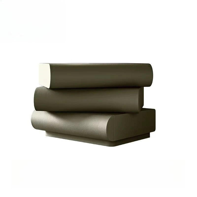 طاولة بجانب السرير مصنوعة من الجلد وحديثة وبسيطة بثلاث دلاء على شكل كريم إيطالي #4