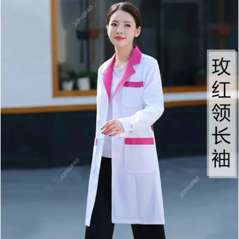 New Models High Quality Women's Lab Coat Doctor/nurse/beautician Jacket Medical Uniform Long Sleeves Notched Collar Nurse Dress