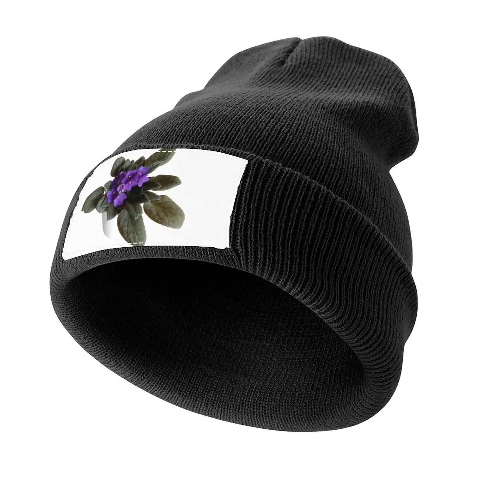 Purple African violets original artwork Knitted Cap black Beach Outing beach hat fashionable Men Golf Wear Women's