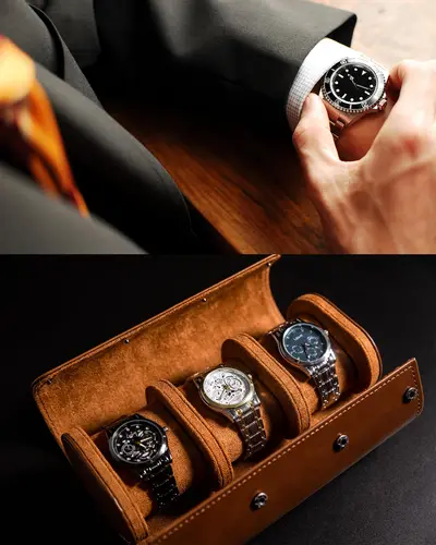 Imagen 2 del producto Estuche de viaje para reloj 1/2/3, caja de reloj de cuero clásica con textura perfecta. Caja de reloj para hombre para viajes hecha a mano por Craftsmen