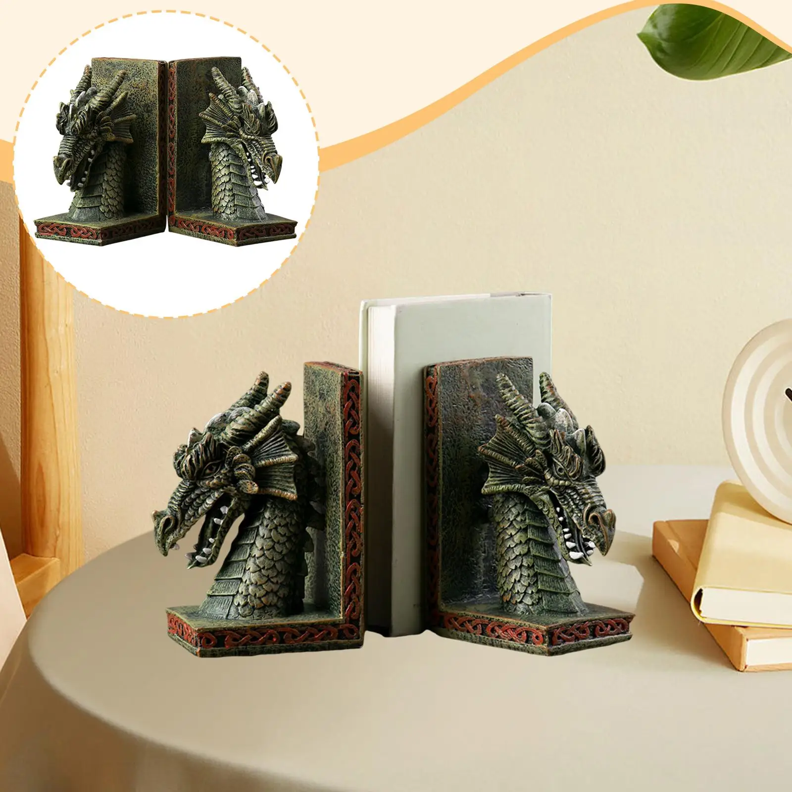 2 Pieces Dragon Sculpture Bookends Book Holders for Study Room Accessories