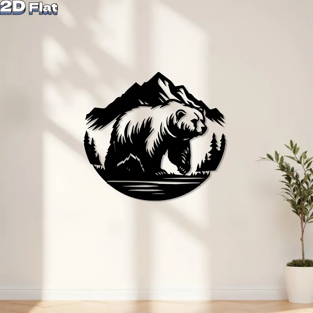 Bear Mountain Pattern Metal Wall Art Rustic Style Hanging Decor Farmhouse Indoor Outdoor Home Garden Art Ornament