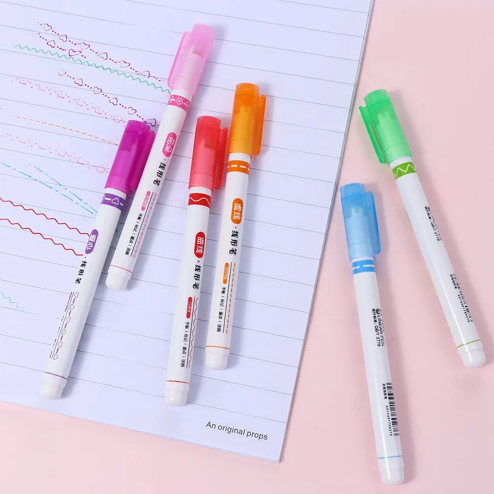 Colored Pens Stationery School Supplies Note Fine Point Pen Fine Tip Markers Curve Line Highlighter Pen Curve Line Marker