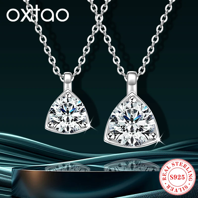 

OXTAO Triangle Moissanite Solitaire Pendant Necklace 100% 925 Silver 1ct 2ct D Color Lab Diamond Necklace Jewelry Gift for Women