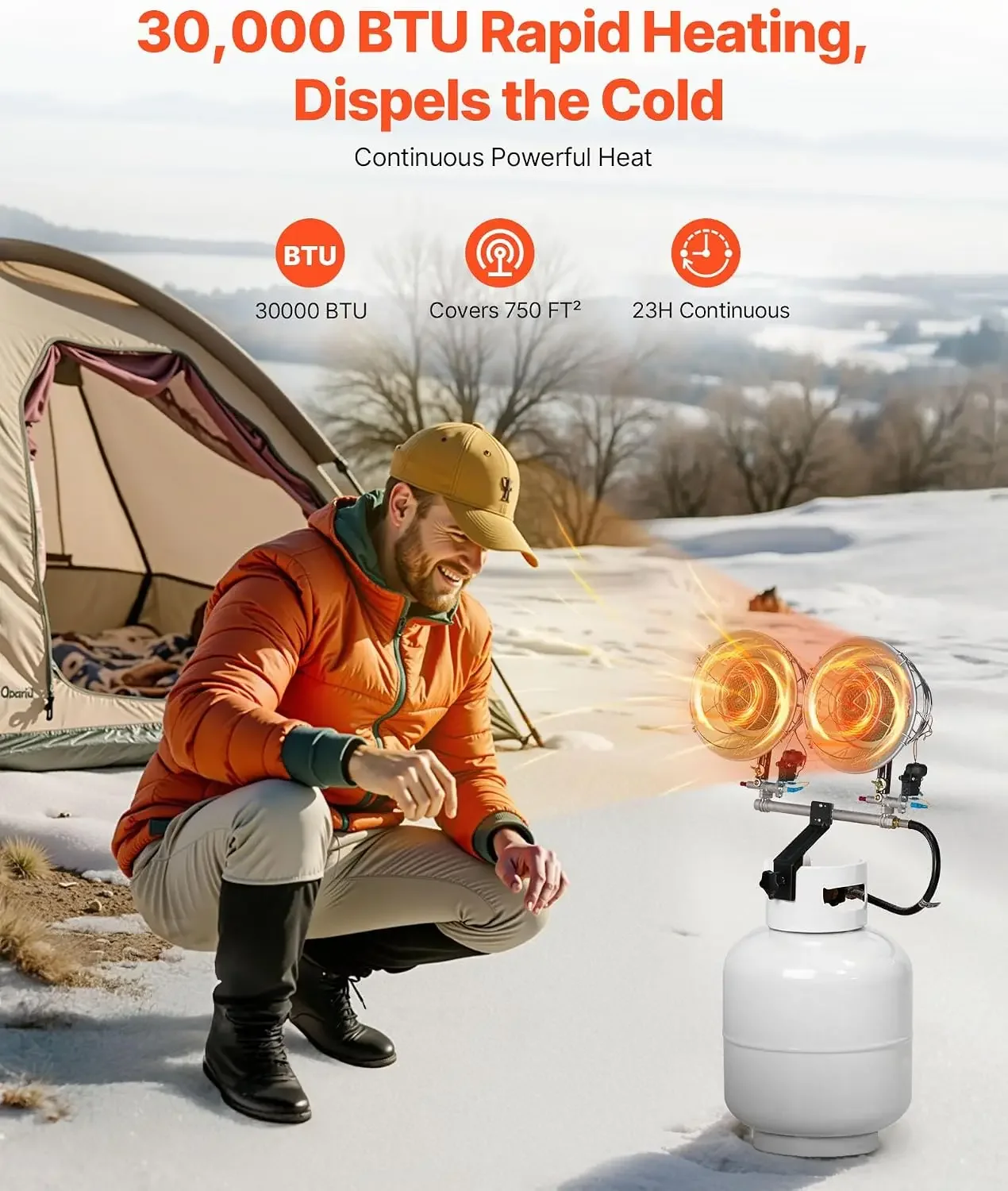 Propane Tank Top Heater, 30000 BTU Rapid Heating 180-Degree Infrared Radiant Tank Top Gas Heater, 3 Heat Settings for Ice Fishin