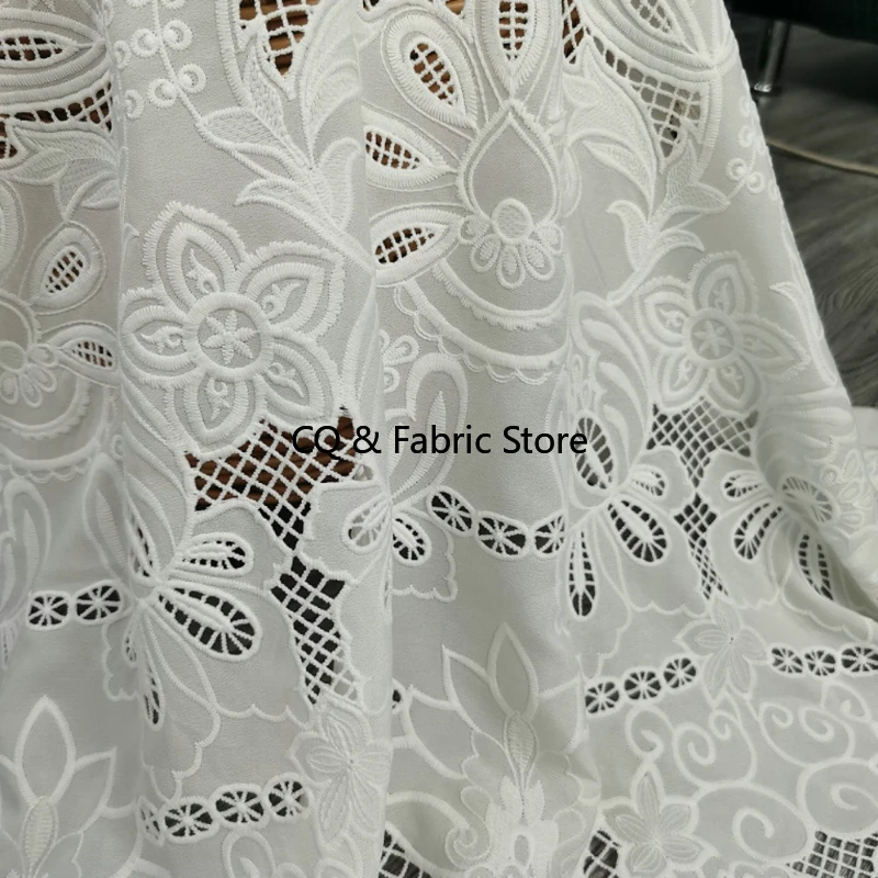 130cm Wide Off White 3D Flower Embroiderey Chiffon Fabric DIY Dress/Clothes/ Table Cloth/Curtain Material Designer Fabric