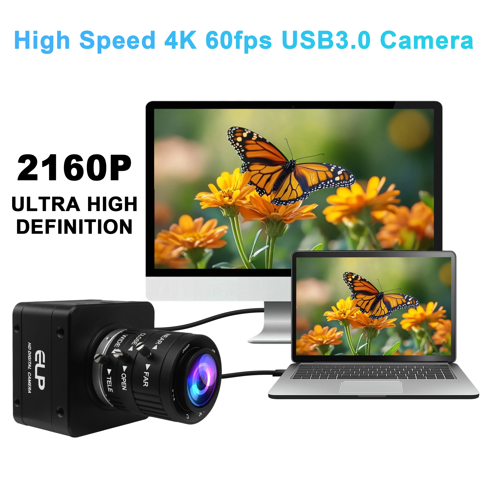 ELP 4K 60FPS Webcam USB3.0 IMX678 Industrial USB Camera with 3X Zoom 3.6-10mm Lens Plug and Play for Video Conference, Machine V