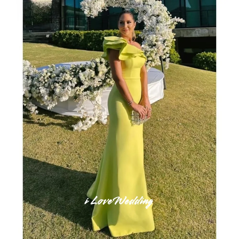 Yellow One Shoulder Evening Dresses 2025 Sleeveless Backless Mermaid Floor-Length Pleated Ruched Wedding Party Dress Customized