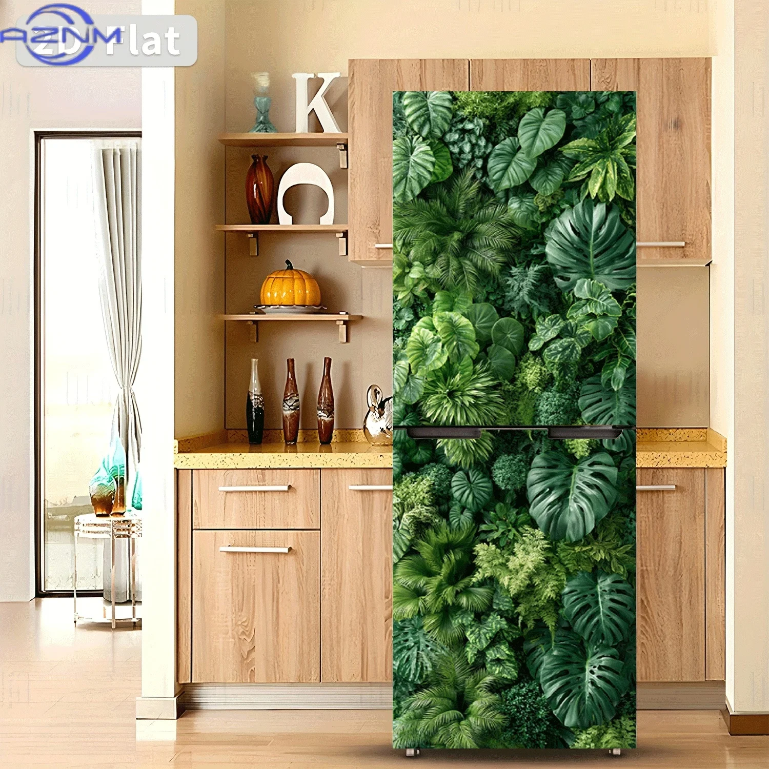 [2D Flat Printing] 1pc Refrigerator Sticker 60 X 180 Cm Full Wall Tropical Greenery Theme Design Wall Decoration Self-Adhesive