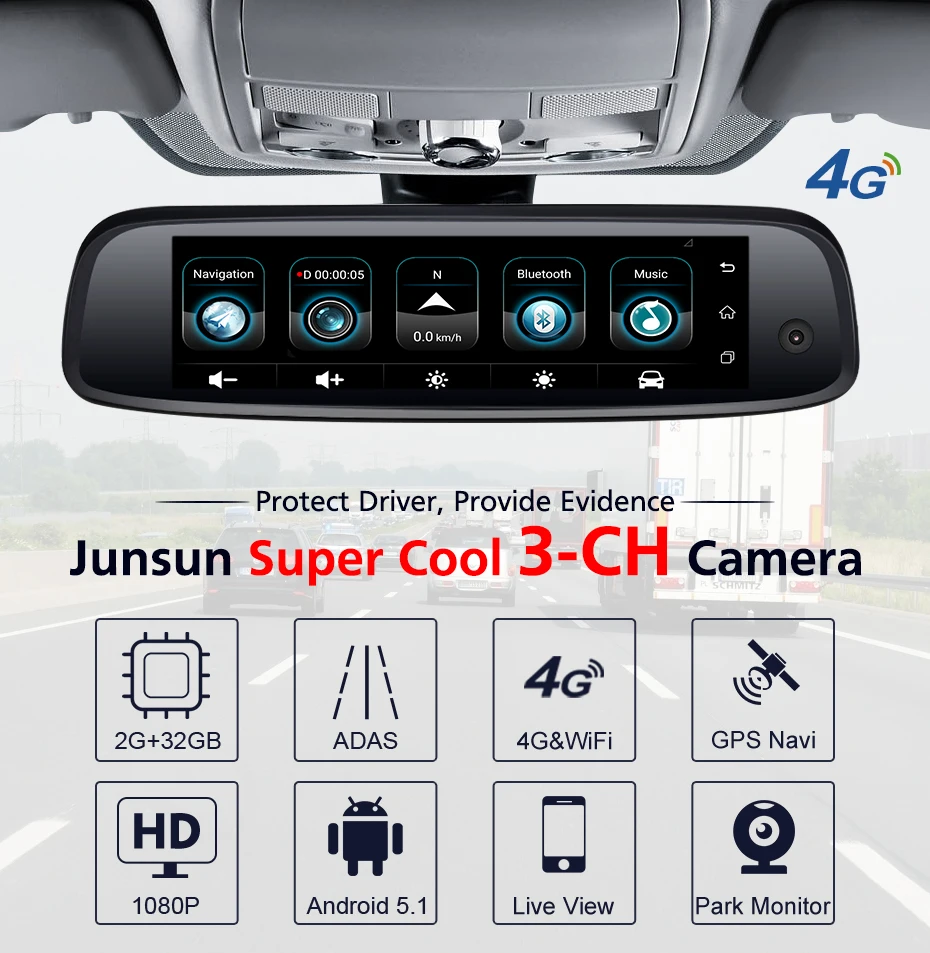 Dernière 3 CAMS-monture spéciale 4G Android GPS double objectif ADAS Smart Mmirror DVR avec caméra de tableau de bord de miroir vidéo de voiture