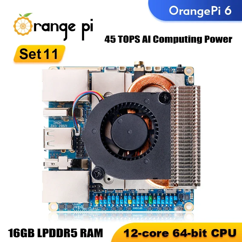TopEsOrange Pi 6 16G+Cooler, DDR5 CIX SoC Mini PC M2 NVME SSD 45TOPS NPU Single Board Computer Run Linux/Android/Windows/ROS2 OS