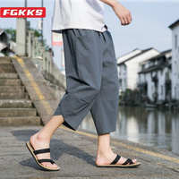 FGKKS 2024 Outdoor Casual Pants For Men Solid Color Slim-Fit Large Pocket Nine-Point Pants High Quality Casual Pants For Men