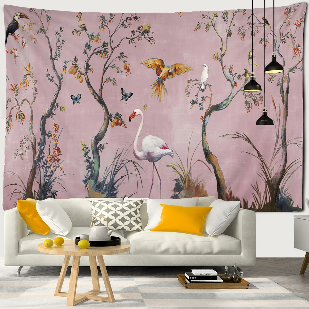 

Flower Bird Painting Tapestry Wall Hanging Bohemian Hippie Witchcraft Art Psychedelic Table Mat Home Decor Wall Cloth Tapestries