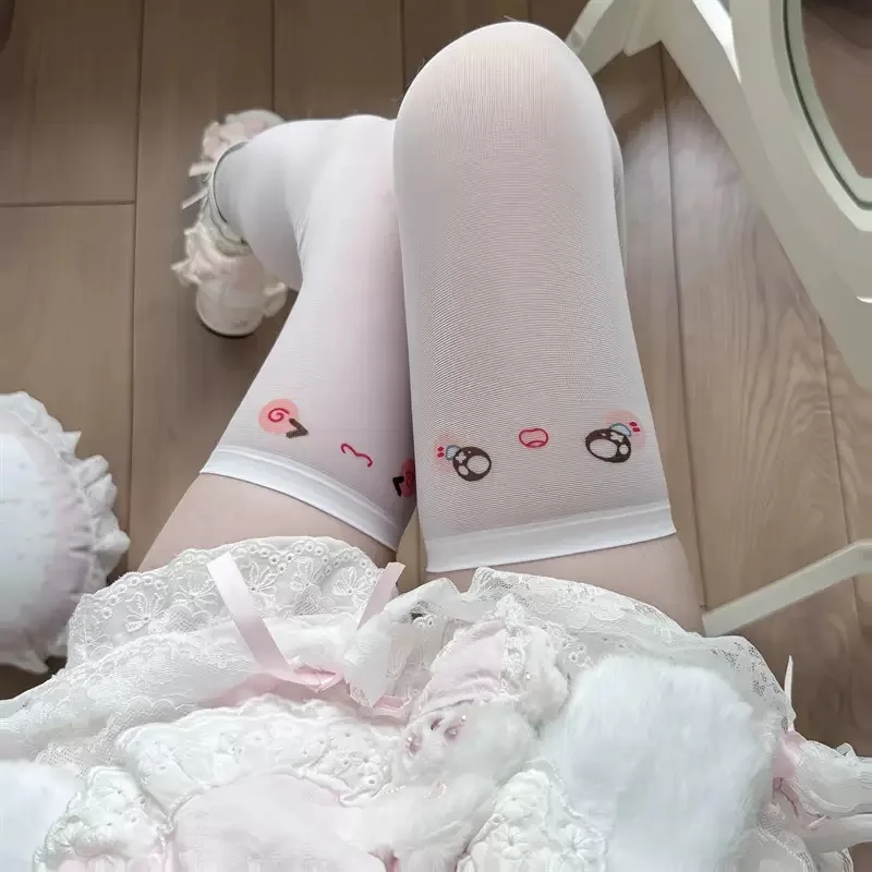JK Harajuku Over Knee Thigh High Y2K Cosplay Stockings Cute Japanese Anime Kawaii Expression Thigh Sock Cartoon Long Lolita Sock
