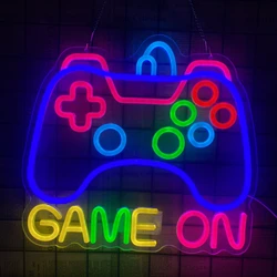 Neonowy gamepad dla graczy Neonowy znak do gier dla chłopców, ściemnialny kontroler gier LED Neonowy zasilany przez USB Kolorowy pokój Deco ration