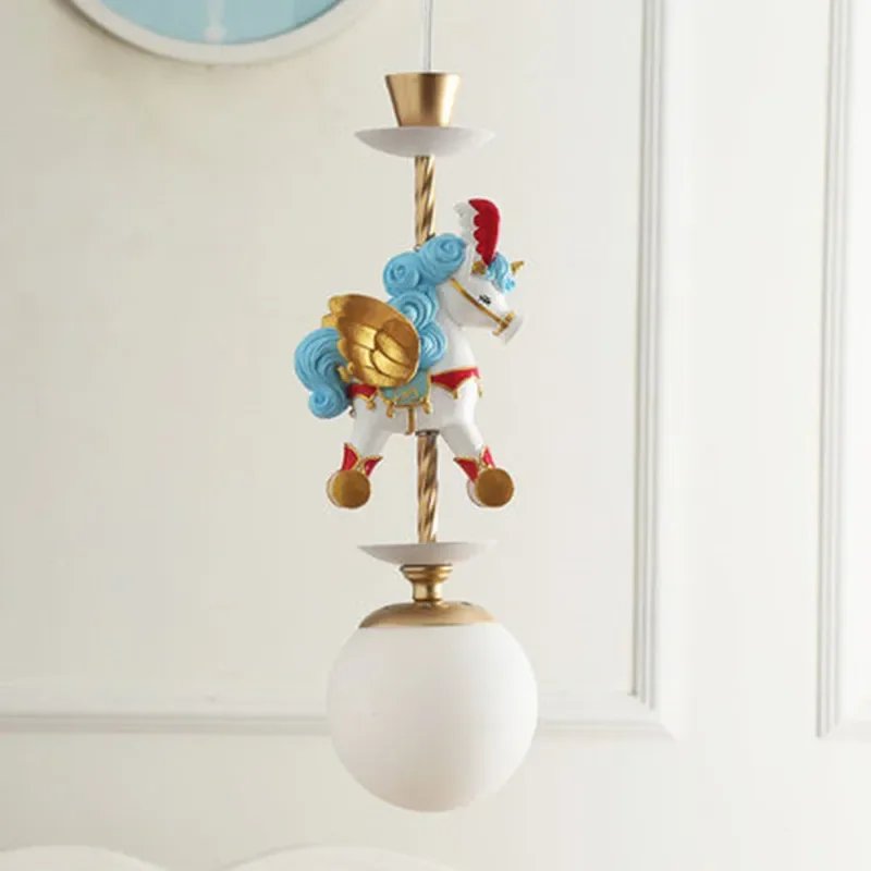 Cartoon Creative Unicorn Chandelier Boys and Girls Bedroom Children's Room Lamp American LED Colour Resin Animal Chandelier