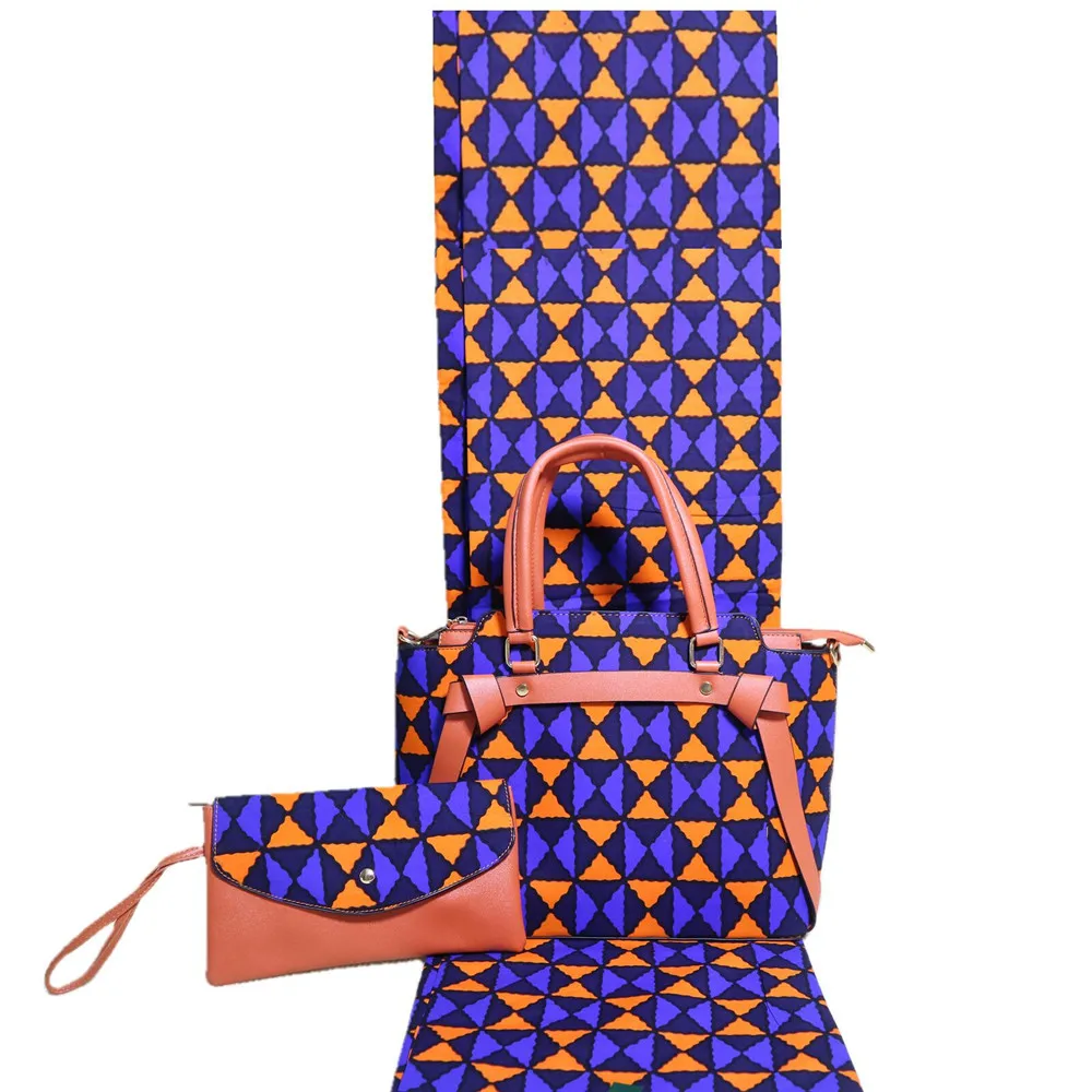 Best Selling Nigeria Style Wax Handmade Bag And Fabric Set For Party Fashion African Woman Bag And Prints Wax Fabric