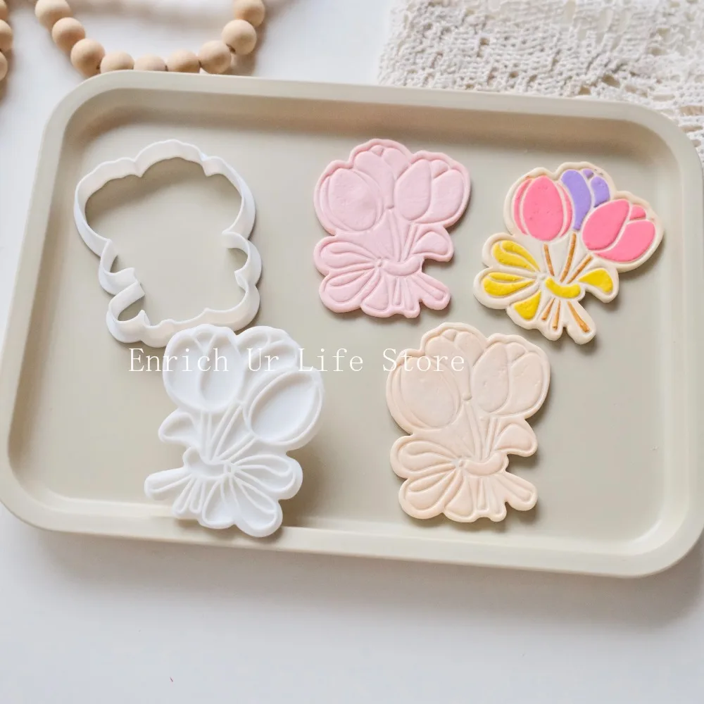 Flower Cookie Mold DIY Tulip Bouquet Frostbite Biscuit Baking Tool Flower Cookie Stamp BakeryTools and Accessories