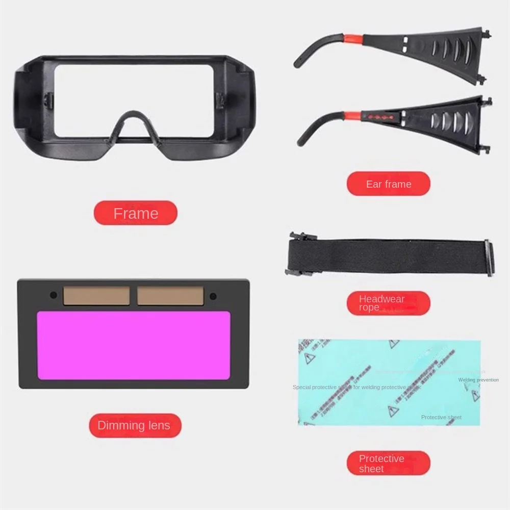 5 Protective Sheets Welding Goggles Large View Eye Protection Automatic Dimming Eyeglass Adjustable Auto Darking
