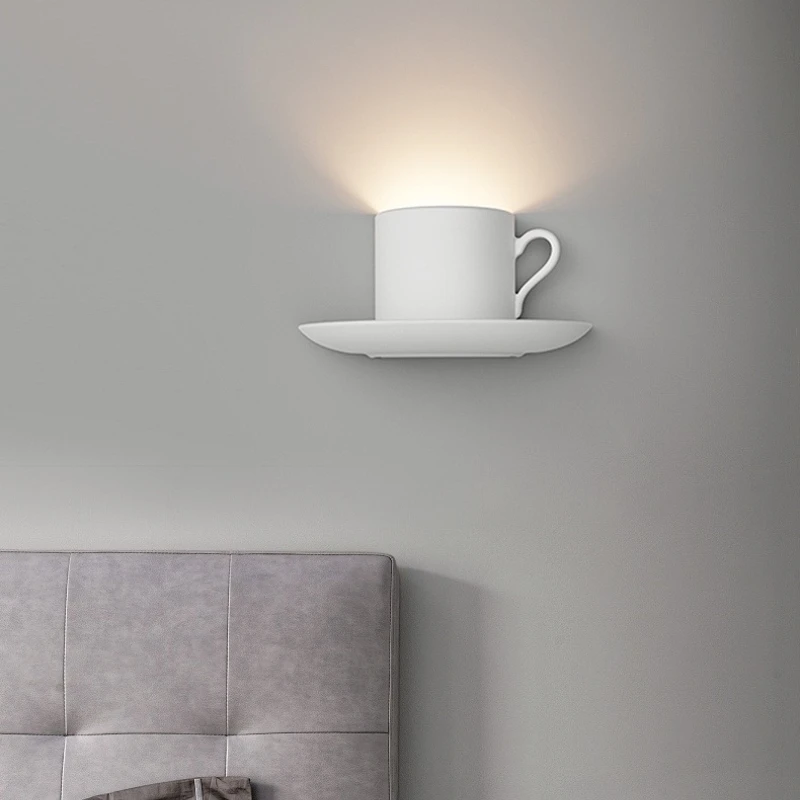 Modern Simple Teacup Wall Lamp G9 White Plaster Wall sconce Light for Bedroom Bedside Living Room Indoor Decor Stair Lighting view 5
