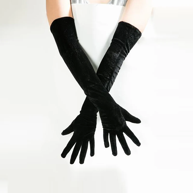 1Pair Christmas Party Noble Banquet Style Women Velvet Long Dinner Dress Gloves Warm Driving Gloves