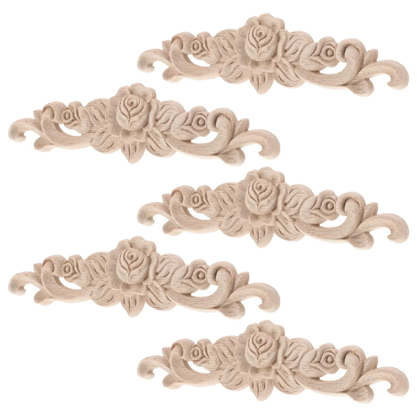

5 Pcs Wooden Flower Decoration Unpainted Carved Rose Appliques Onlays for Furniture Walls Decor Wooden Crafts Home Decor DIY