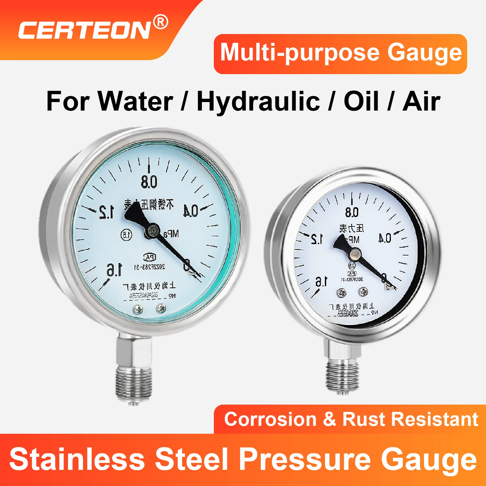 M14 * 1.5 thread radial mounting analog pressure gauge 0.1-60 MPa high pressure steam and vacuum resistance