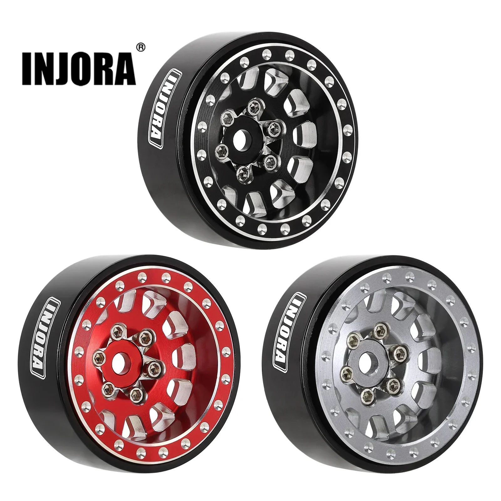 INJORA 1.0 Plus Aluminium Beadlock Wheel Rims for 1/24 1/18 RC Crawler SCX24 TRX4M FCX24 (W1104 W1105 W1106)