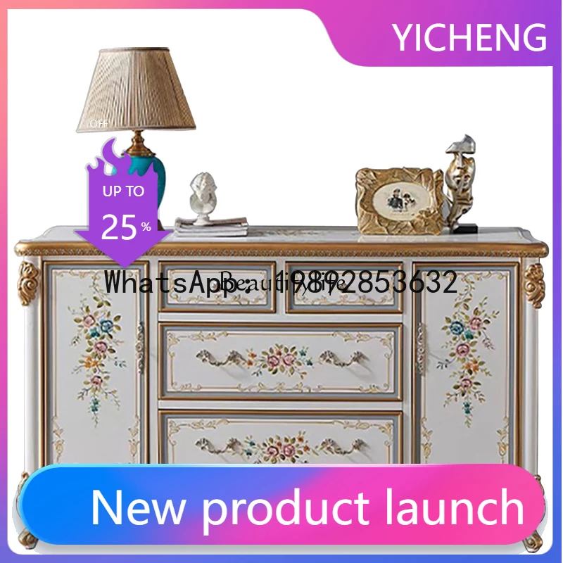 

QQ Court retro small French villa hand-painted solid wood luxury entrance cabinet European semi-circular corridor cabinet