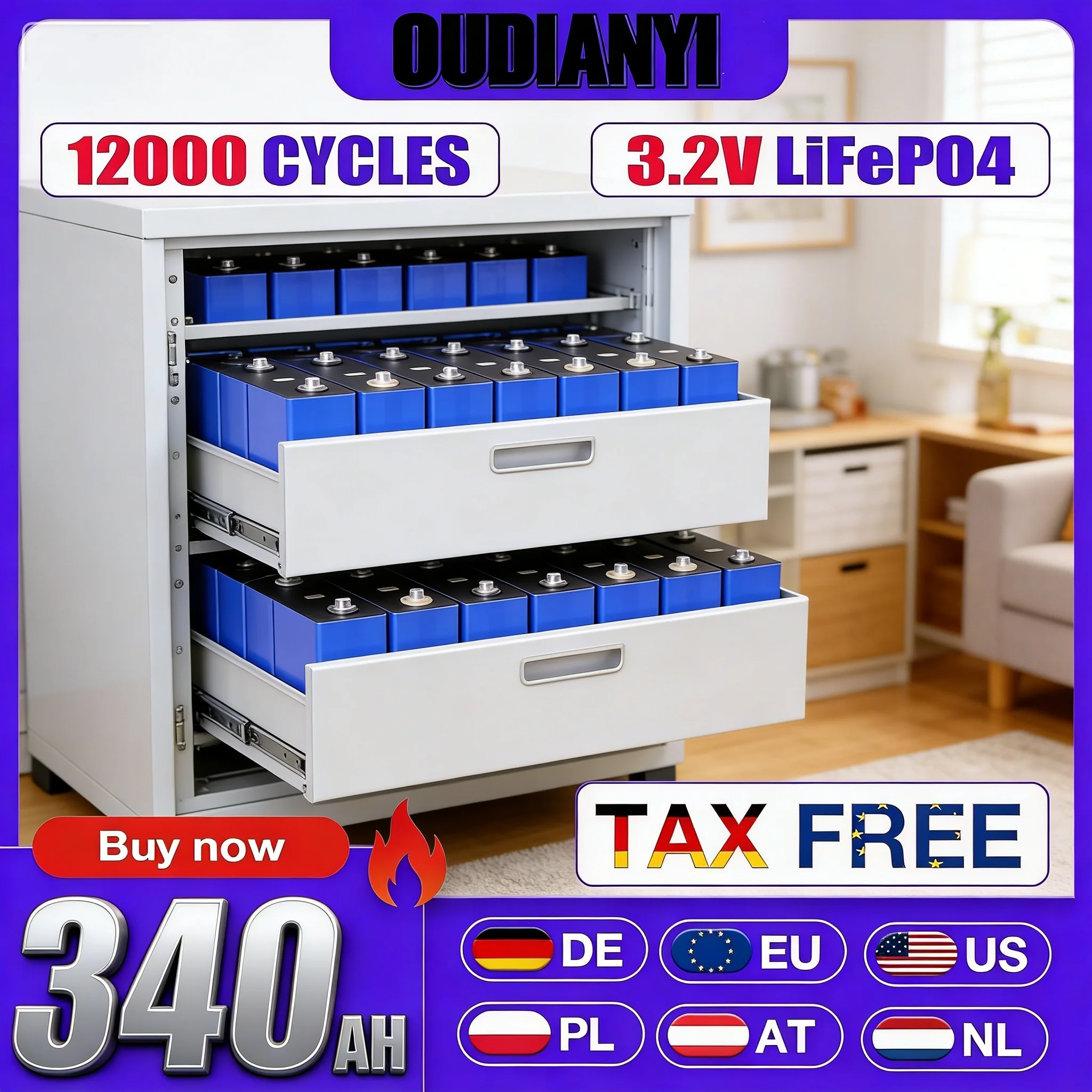 

【Battery Factor】3.2V 340Ah Lifepo4 Rechargeable Battery 10000Cycles Lithium Iron Phosphate for 12v 24v Cart Tax Free