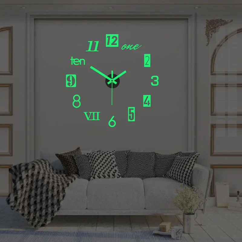 Luminous 3D Acrylic Wall Clock Frameless Digital Wall Clocks DIY  Wall Stickers Quartz Silent Clock for Home Office Wall Decor